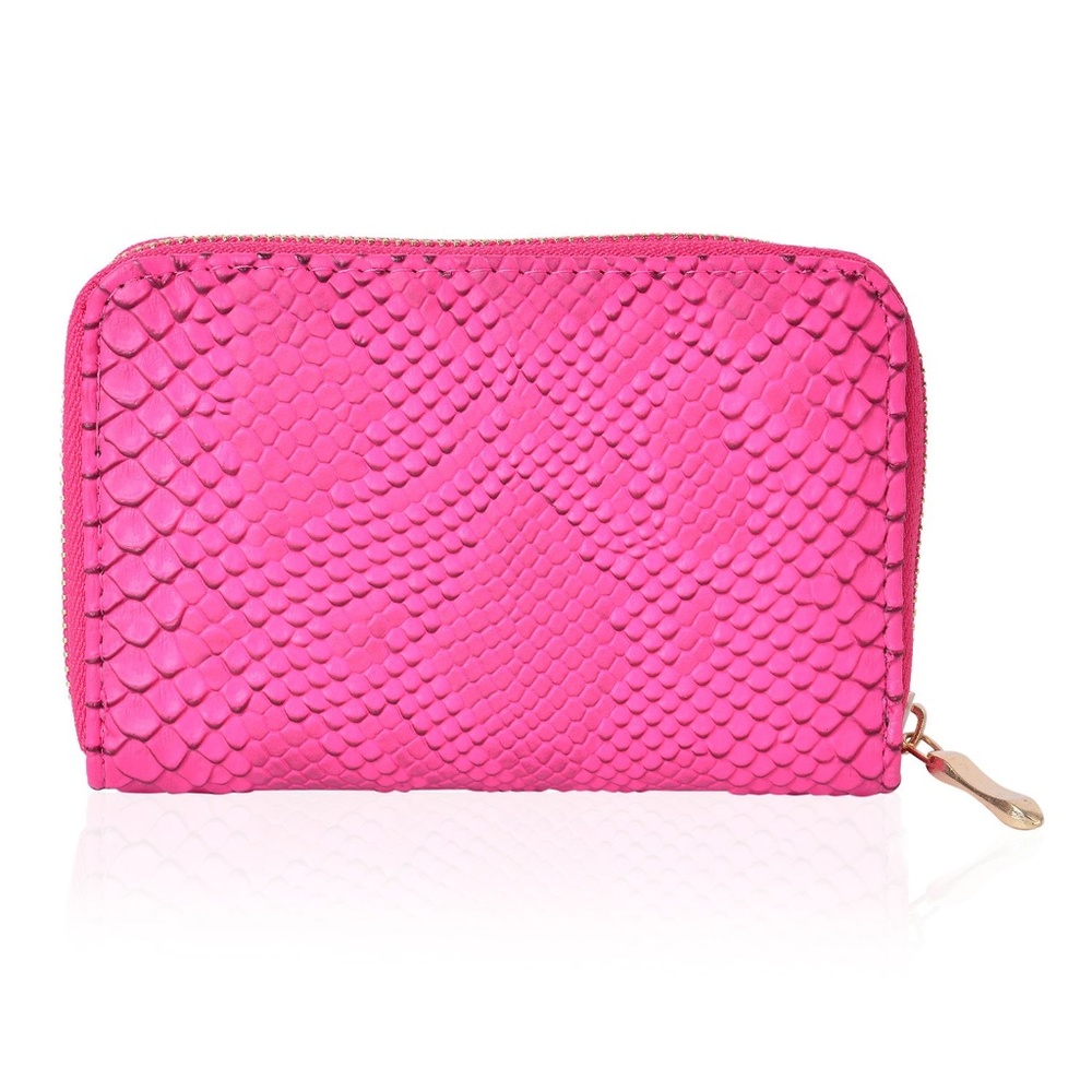Hot Pink Snake Skin Embossed Faux Leather Wallet (